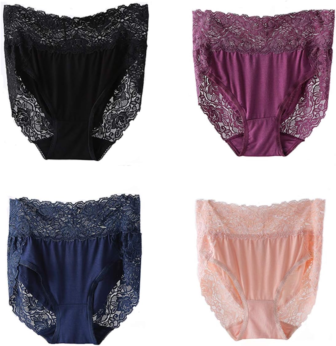 Women Lace Panties Sexy Lingerie Cotton Underwear 4 Pack Waist Briefs