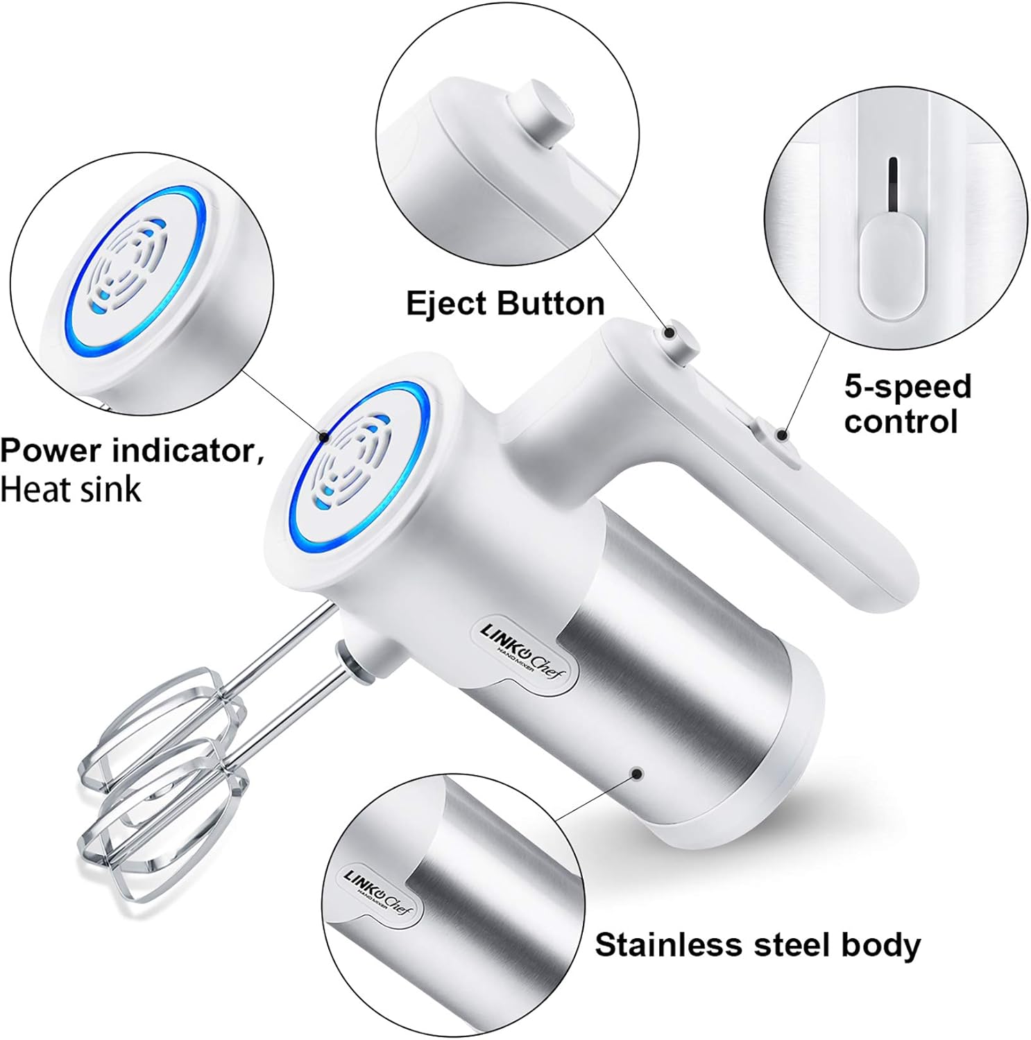 Hand Mixer, LINKChef Hand Mixer Electric 5 Speed for Whipping + Mixing