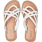 Luoika Women's Wide Width Flat Sandals, Flip Flop Slides Sandal Casual Strapy Sandal Slip on Summer Beach Shoes for Women.