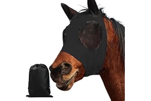 GENERIC Fly Masks for Horses with Ears UV Protection, Elasticity Horse Fly Mask with Big Mesh Eye Covers - Breathable Comfort Fit Riding & Competition Black Large
