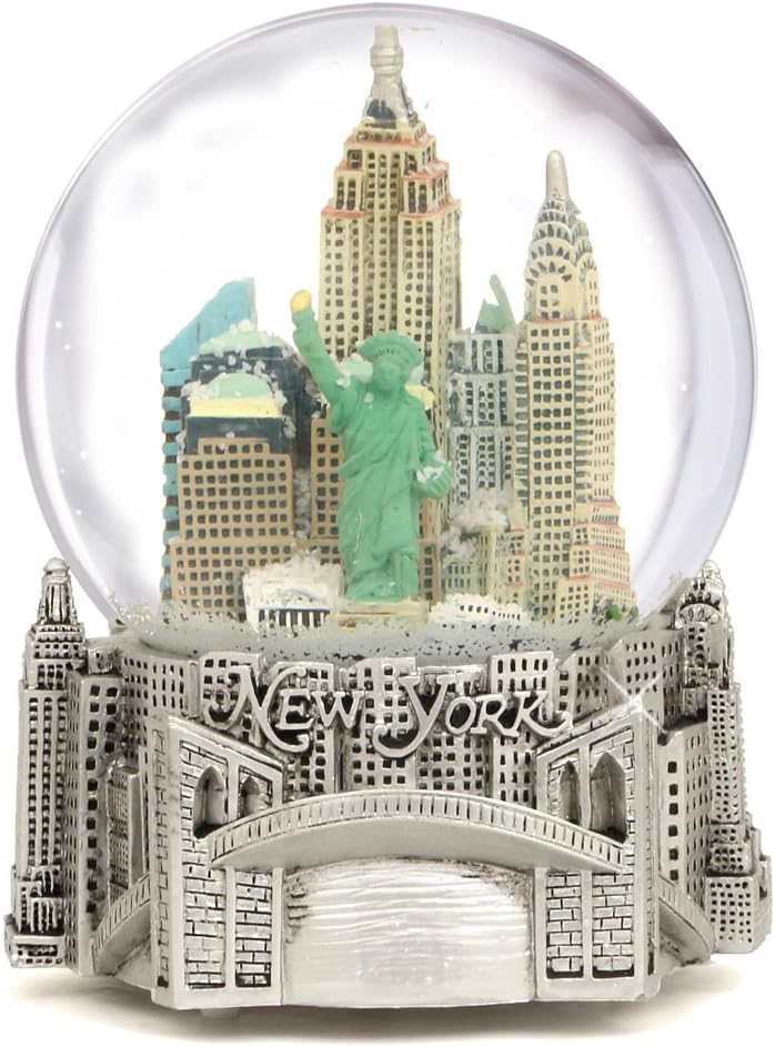 Silver Musical New York City Snow Globe, (6 Inch) NYC Snow Globes