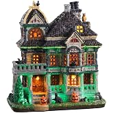 Lemax Grimsbury Haunted House Lighted Building, #05609, Polyresin | Exterior Lighting Casts an Eerie Glow | 8.27 x 7.28 x 4.92 In, Adaptor Included | Spooky Town Village Display