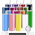 YOUKE OLA 16 Pack Skinny Tumblers 20oz Bulk Straight Stainless Steel Double Wall Vacuum Insulated Tumbler with Lid and Straw & Silicone Base for Travel, DIY, 16 Colors