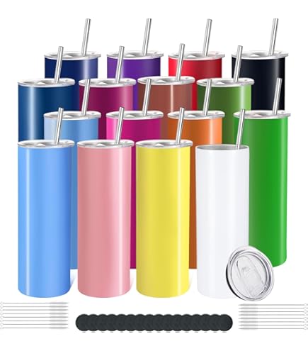 YOUKE OLA 16 Pack Rainbow Plated Tumbler Set - 20oz Stainless Steel Vacuum Insulated, Laser Engrave Ready
