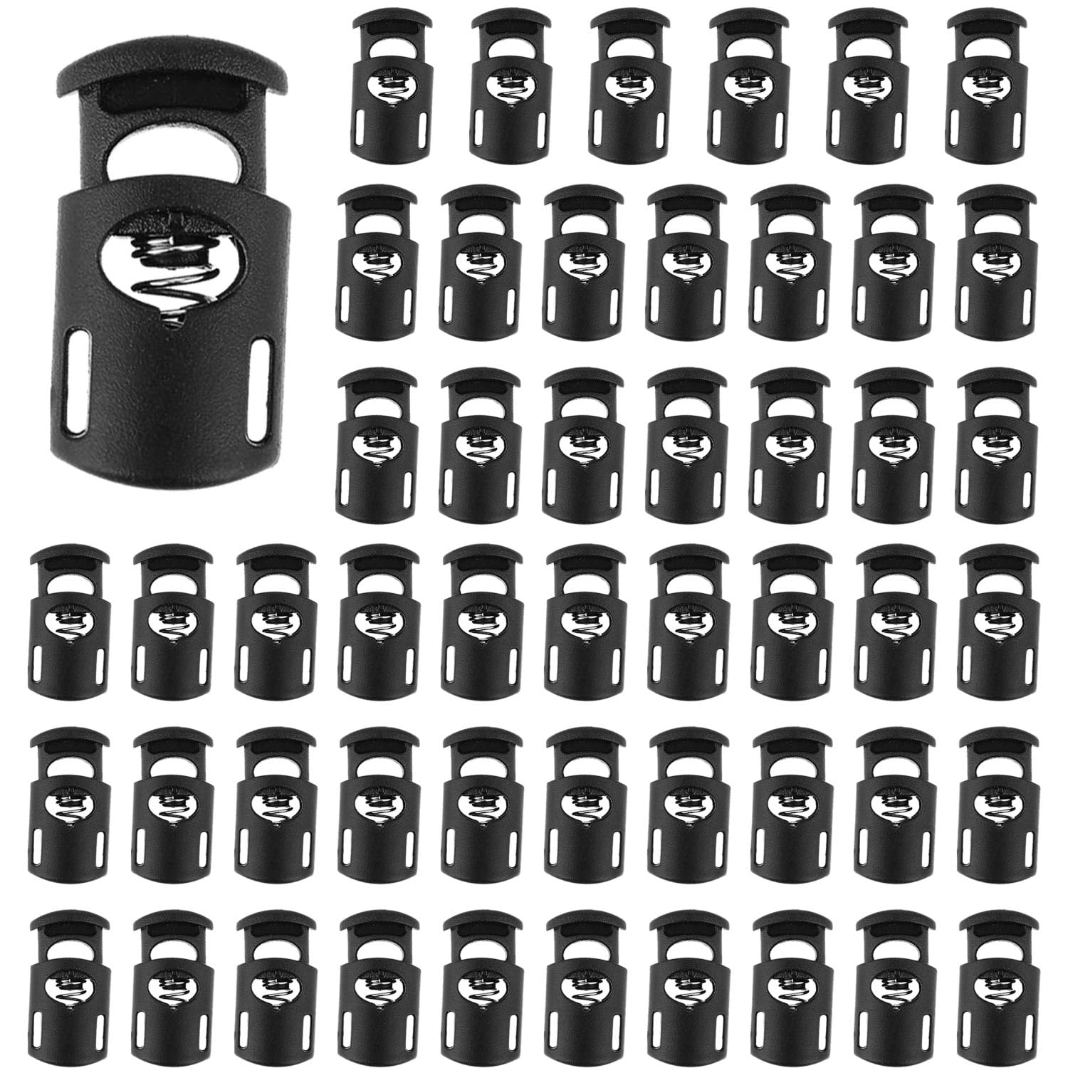 JOOTUEPO 50 Pcs Toggles for Drawstrings Cord Lock Spring Loaded Single Hole, for Shoelaces, Clothing, Backpack, DIY Projects, Jackets, Shoelaces, Black