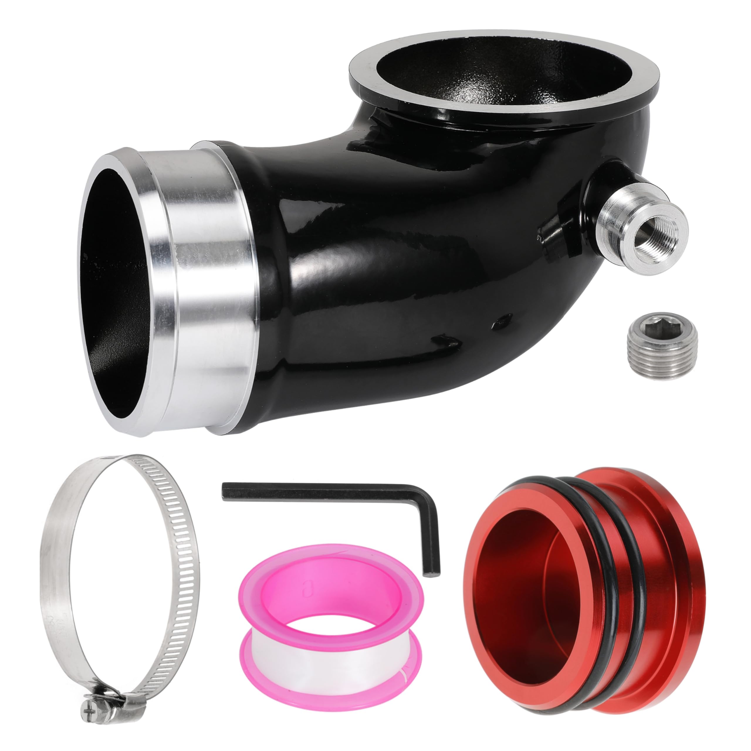 Photo 1 of 6.6 Turbo Mouthpiece, LLY Engine Turbo Mouthpiece Fits for Duramax 6.6L LLY 2004.5-2010, Inlet Manifold Intake Elbow for Chevrolet for GMC Sierra Trucks with Billet Resonator Plug Cover Cap