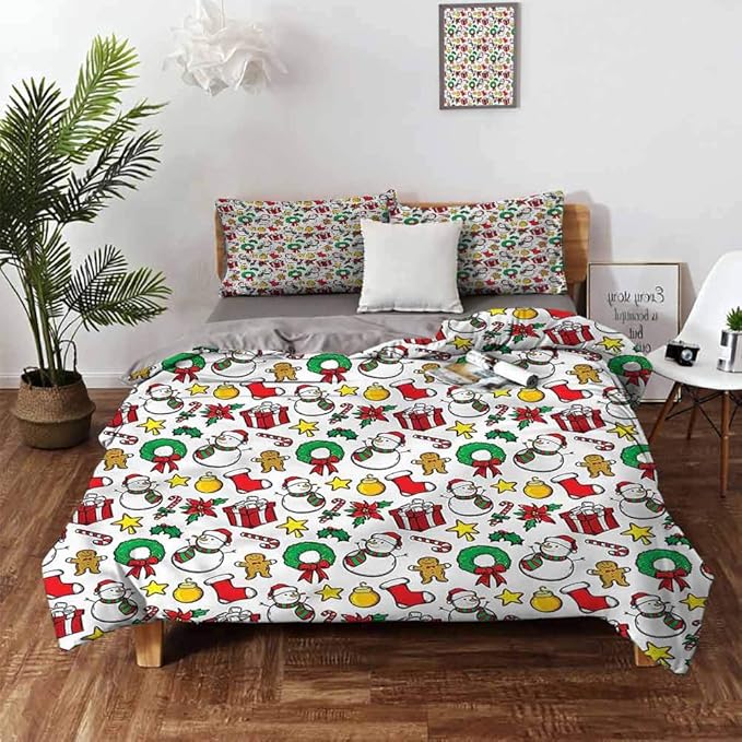 Amazon.com: Bed Sheet Set, Christmas Wreath Candy Cane Snowman Bedding