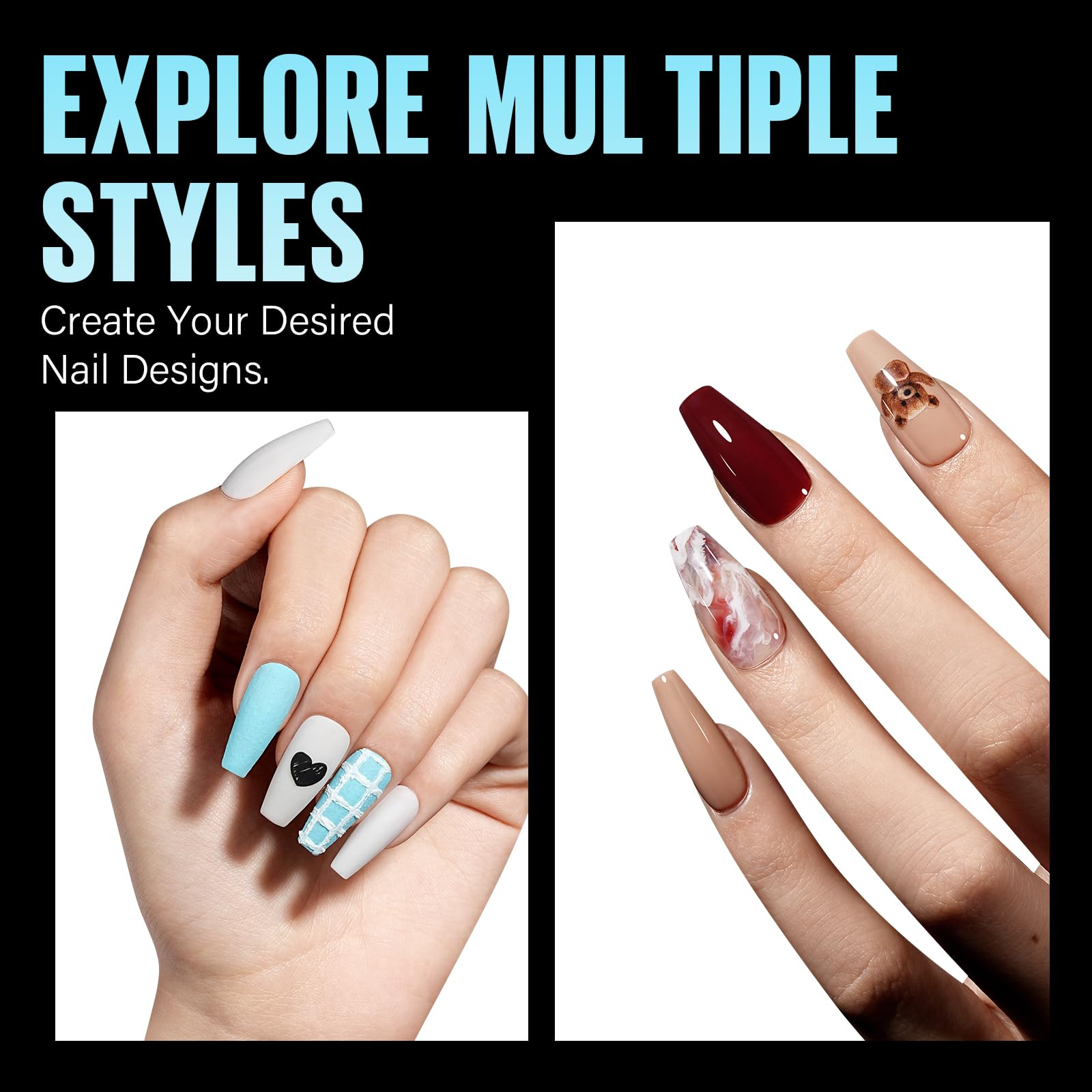 TOMICCA Medium Coffin Nail Tips, 240Pcs Half Matte Soft Acrylic Nail Tips, 12 Sizes Acrylic False Nail Tips, Nail Extension Tips for Beginner and Professional Home Diy - Image 9