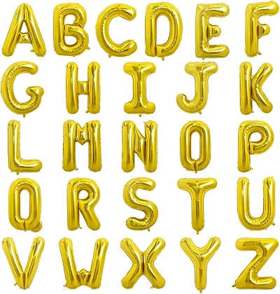 TONIFUL 16 Inch Gold Letter Balloons A-Z Set 52 Pieces Custom Phrase DIY