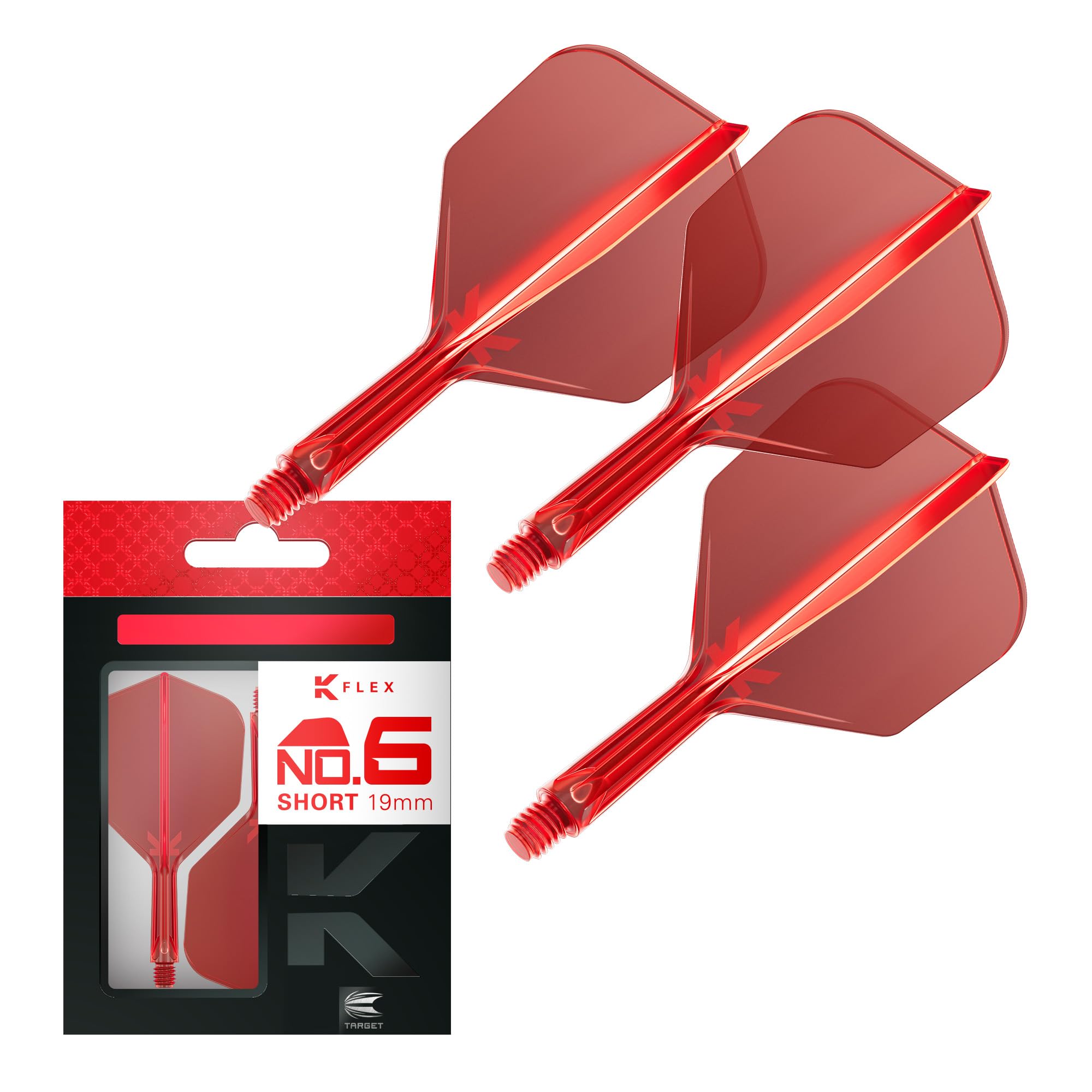 Target Darts K Flex Integrated Dart Flights And Shafts, No.6 Red (Short) | Pack Of 3 K-Flex - No6, Kflex All In One Moulded Dart Flight & Stem | Professional Dart Accessories