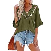 Womens Summer Tops 3 4 Sleeve Women Blouses Casual Boho Top Spring Floral Short Sleeve Shirts Vacation