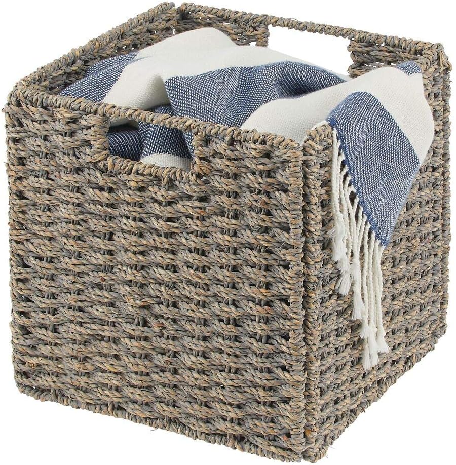 Panier De Rangement Salle De Bain MDesign - 2 Compartiments Avec Poignée (Noir/Naturel, 24x17x19 Cm)