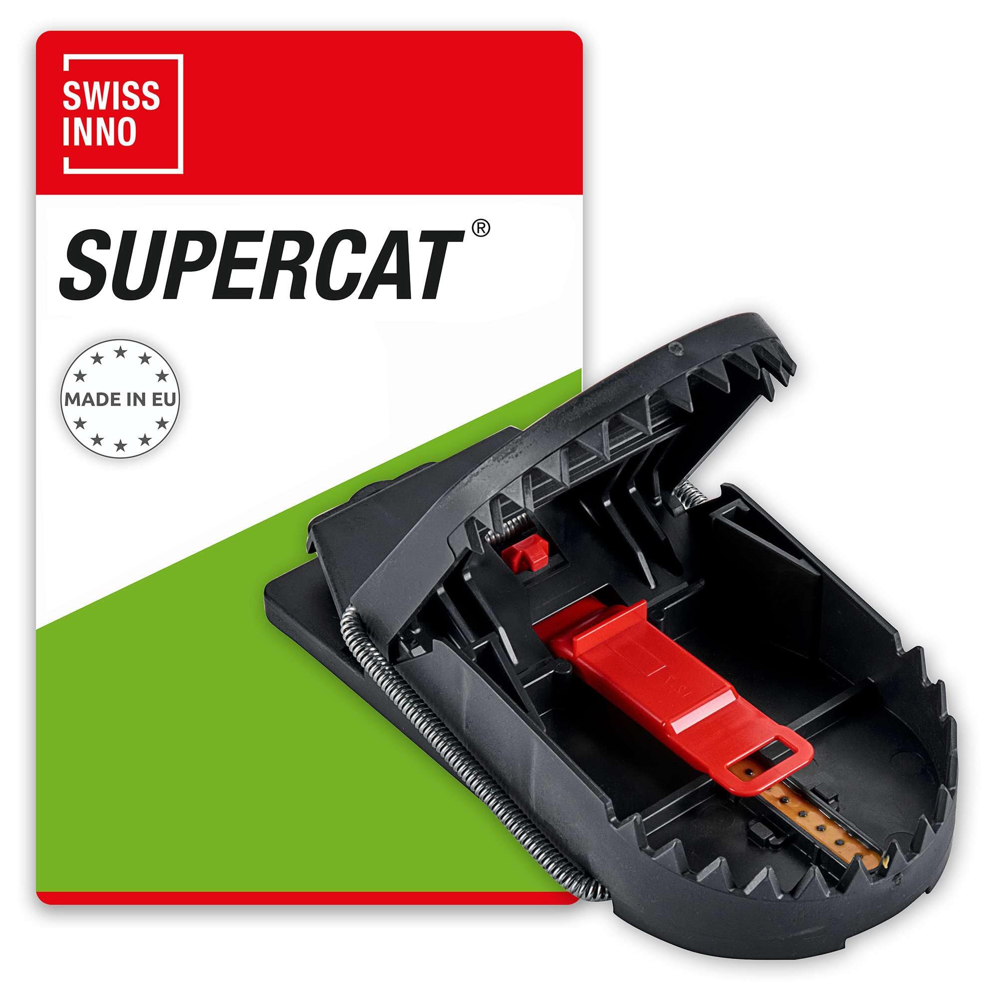 SWISSINNO Rat Trap PRO SuperCat - Reusable, reliable and effective - Powerful snap trap for rat elimination without false catches, with peanut butter bait - 1 trap