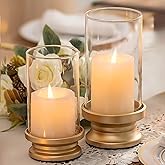 NUPTIO Hurricane Candle Holder Gold: Set of 2 Candle Holders for Pillar Candles with Clear Glass Sleeve - Decorative Metal Pi