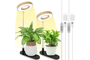 LORDEM Bamboo Base Desktop Grow Light, LED Plant Lamp with Full Spectrum, 4 Adjustable Brightness Levels, 4H/8H/12H Auto Timer for Indoor Plants Growing, Height Adjustable 7.8"-26", 2 Pack