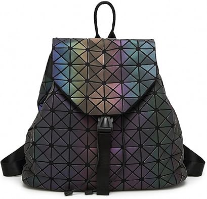 Amazon Luminousバックパックメスファッション女の子デイリーバックパックジオメトリパッケージスパンコール折りたたみバッグbao Bao学校バッグ Luminous シューズ バッグ