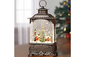 Lffital Christmas Snow Globes Lantern, Lighted Christmas Decorations Indoor for Home with Music Timer Glitter, Forest House Scene Musical Snowglobe Festival Gifts, USB & Battery Operated