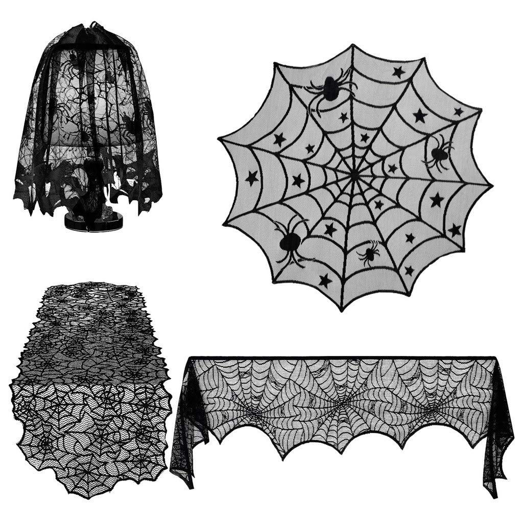 Best Spider Web Lace Tablecloth Indoor Bar Decor Table Cover Black