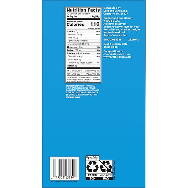 SNACK FACTORY PRETZEL CRISPS, ORIGINAL, 1 OZ SNACK BAGS, 10 CT
