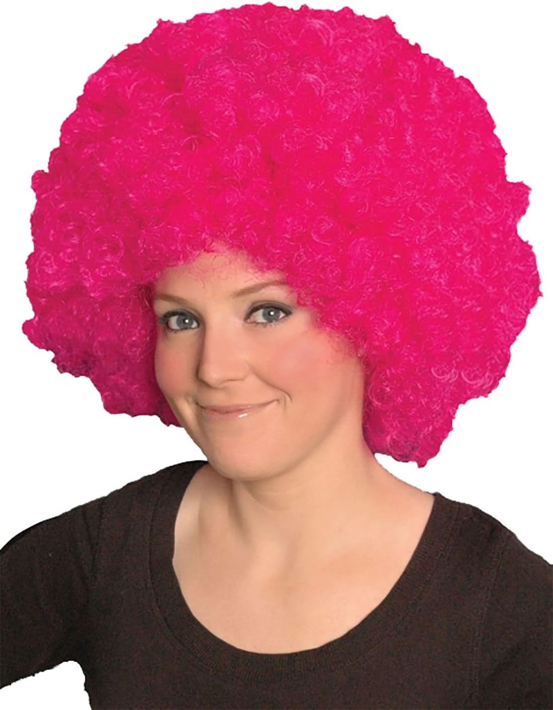 Islander Fashions Womens Afro Curly Wig Mens Fancy Blow up Novelty Disco Party Accessory Pink One Size