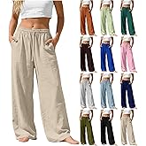 Wide Leg Linen Pants Women Summer Loose Beach Pants for Women Vacation Lightweight Straight Leg Trousers with Pockets