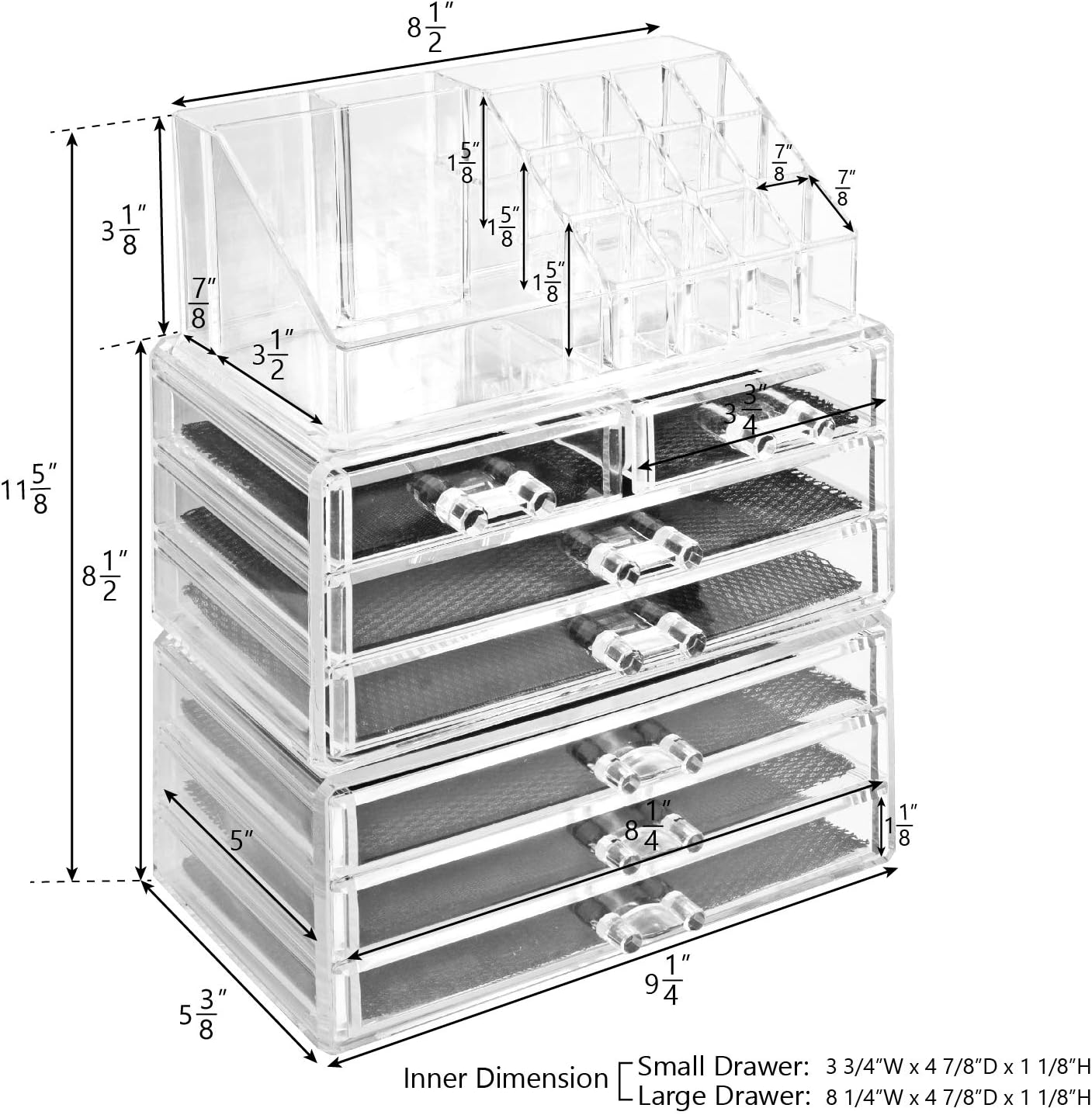 Ikee Design Cosmetics Makeup and Jewelry Storage Case Display for Lipstick, Nail Polish, and Makeup Brushes, Cosmetic Jewelry Organizer Makeup Holder, Cosmetic Organizer for Vanity, Clear: Home & Kitchen