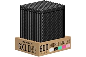 Metronic Bubble Mailers 6x10 Inch 600 Pack Black Waterproof Bubble Mailer Usable Size 6x9'' Padded Envelopes Self Seal, Cushioning Mailer for Packaging, Shipping, Mailing, Small Business Supplies