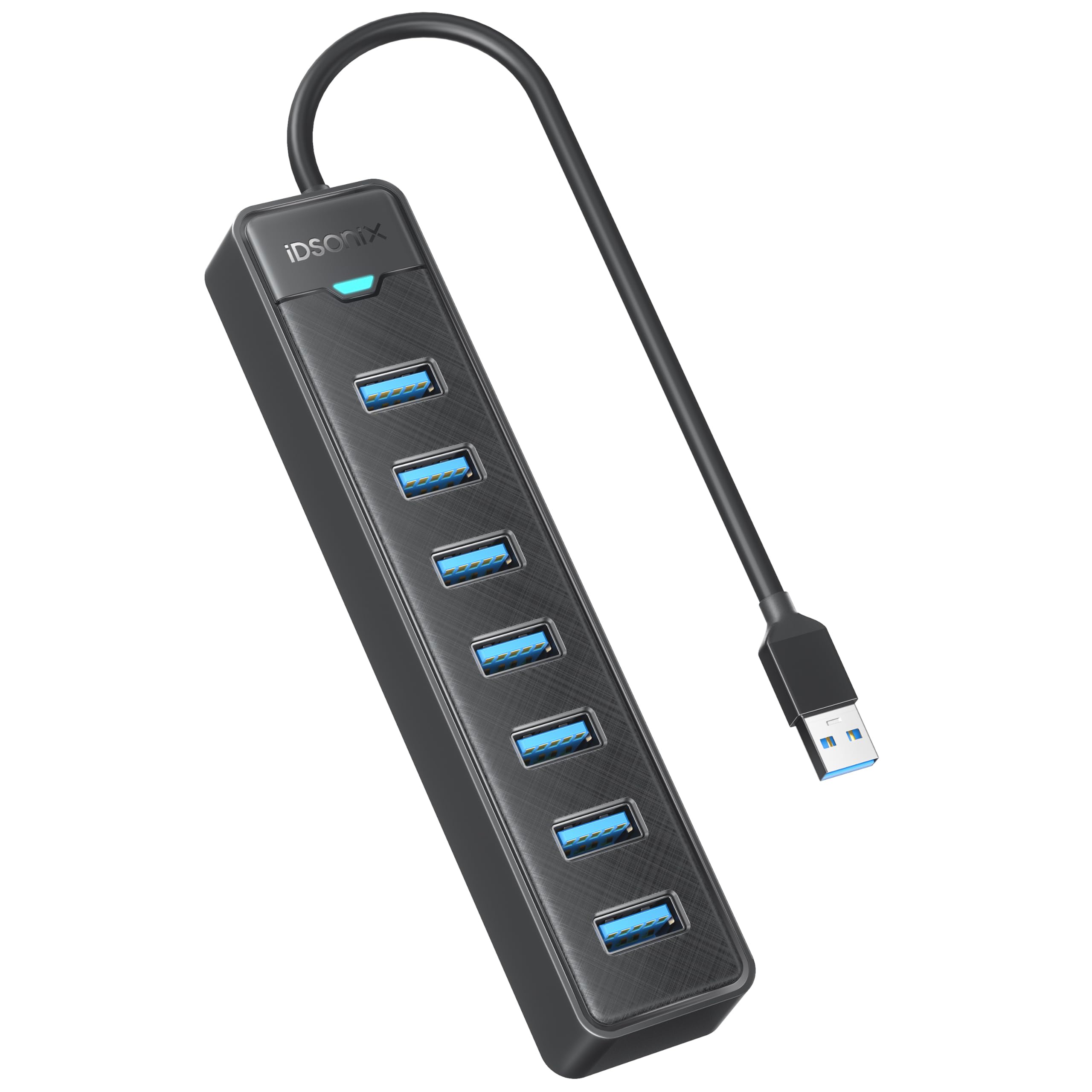 iDsonix 7 Ports USB Hub 3.0 with 0.5Ft Extended Long Cable, USB Splitter Multiport Adapter 5Gbps Data Transfer, 5V 3A Type-C Port, USB Port Hub for Laptop, PC, Flash Drive, HDD, Keyboard, Mouse