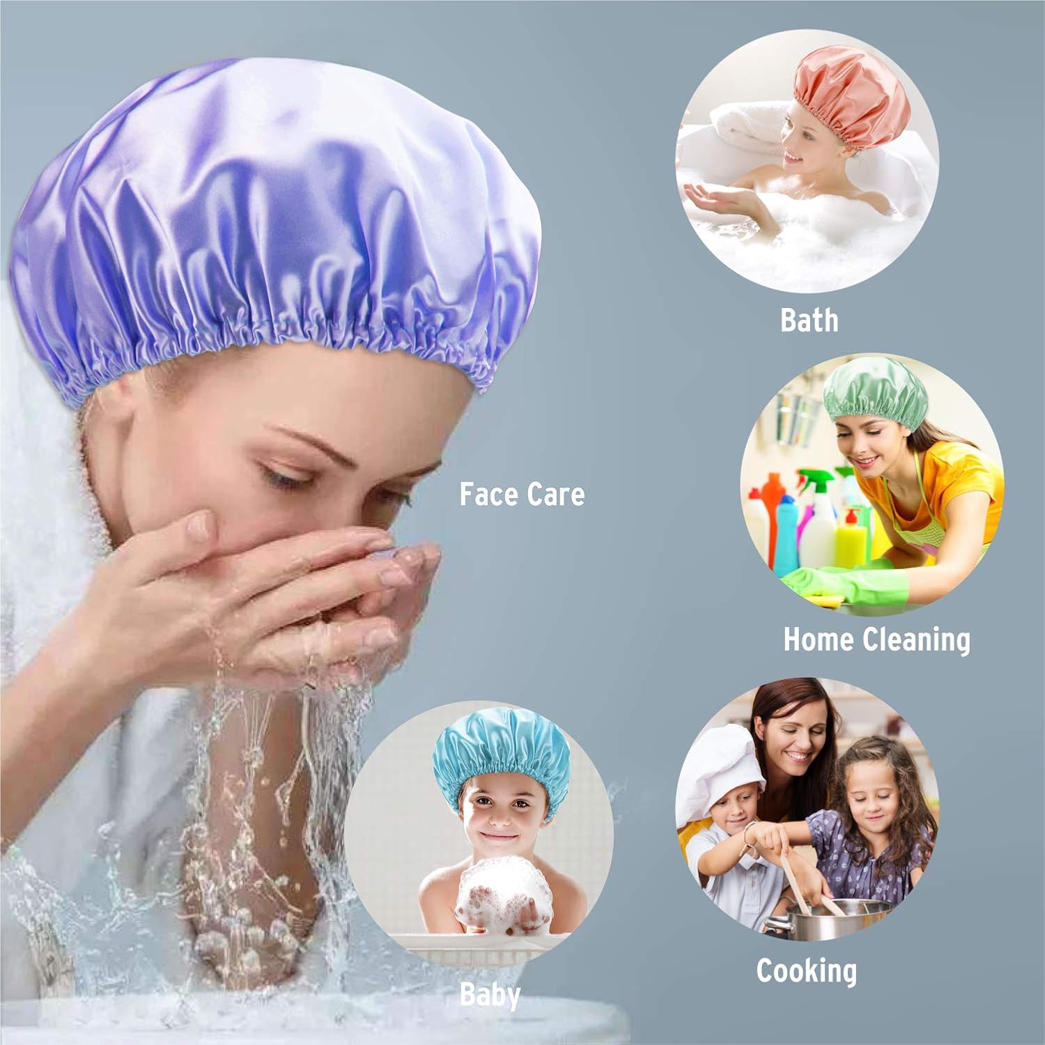 AmazerBath Shower Cap, 4-Pack Shower Caps for Women, Double Waterproof Layers Bathing Shower Hat Hair Protection EVA Shower Caps Reusable, Medium Size : Beauty