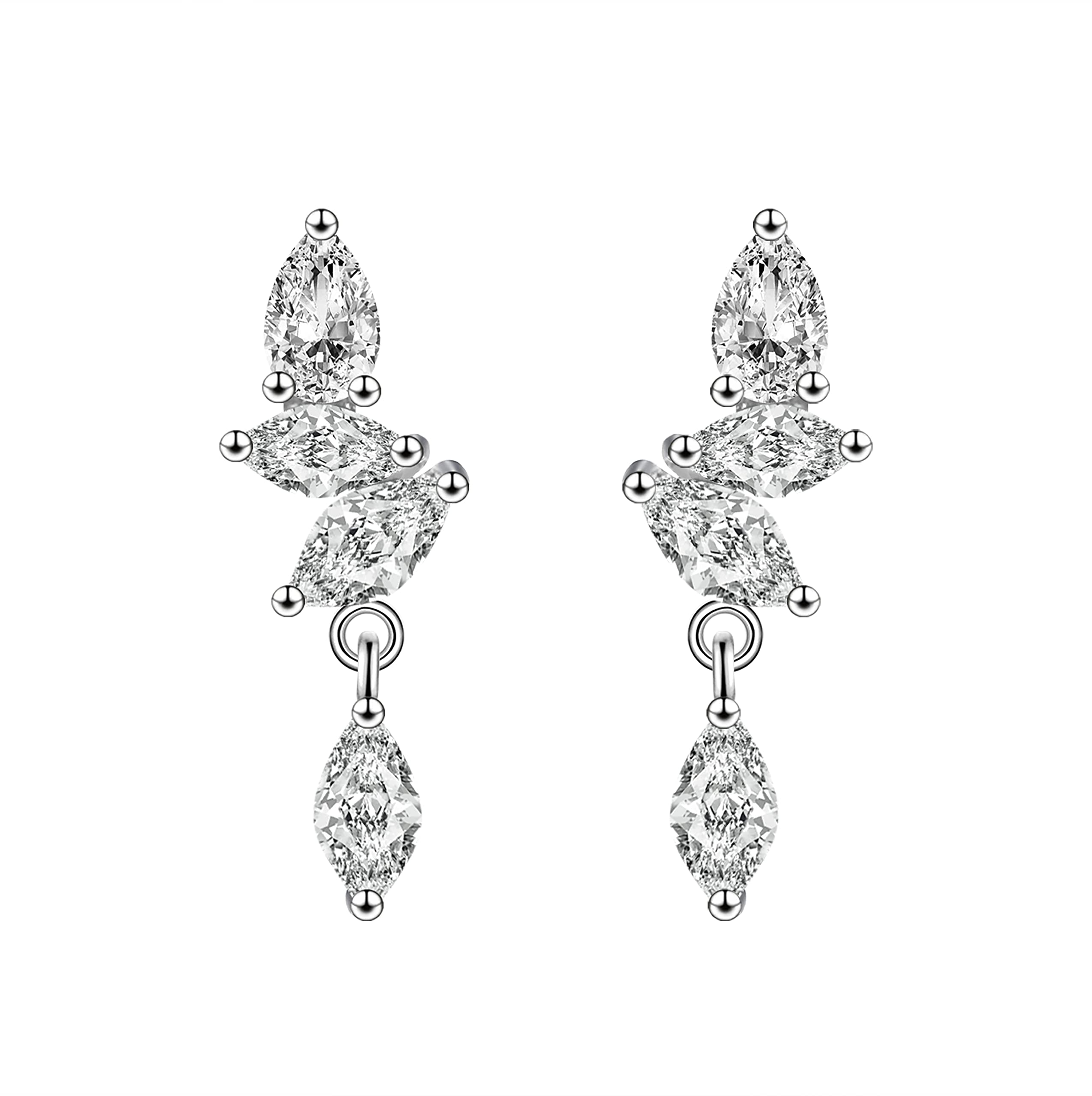 KristLand 925 Sterling Silver Ear Pin White Gold Plated Dangle Drop Earrings Bar Earrings with Zirconia Stone Jewelry Gifts for Women Ladies Girl