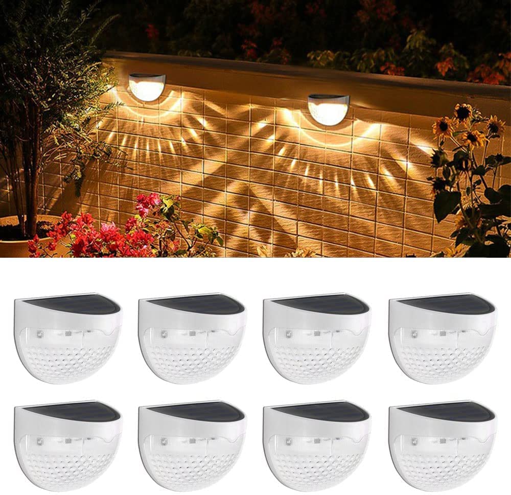 Sumcro 8 Pack Fence Lights Solar Powered, Solar Wireless LED Fence Garden Lights Outdoor Decorations for Garden, Railing Fence, Yard, Deck,Stairway,Gate, Wall (Warm White )