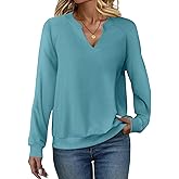 EADINVE Women Casual Long Sleeve V Neck Sweatshirts Cute Loose Fit Lightweight Pullover Tops