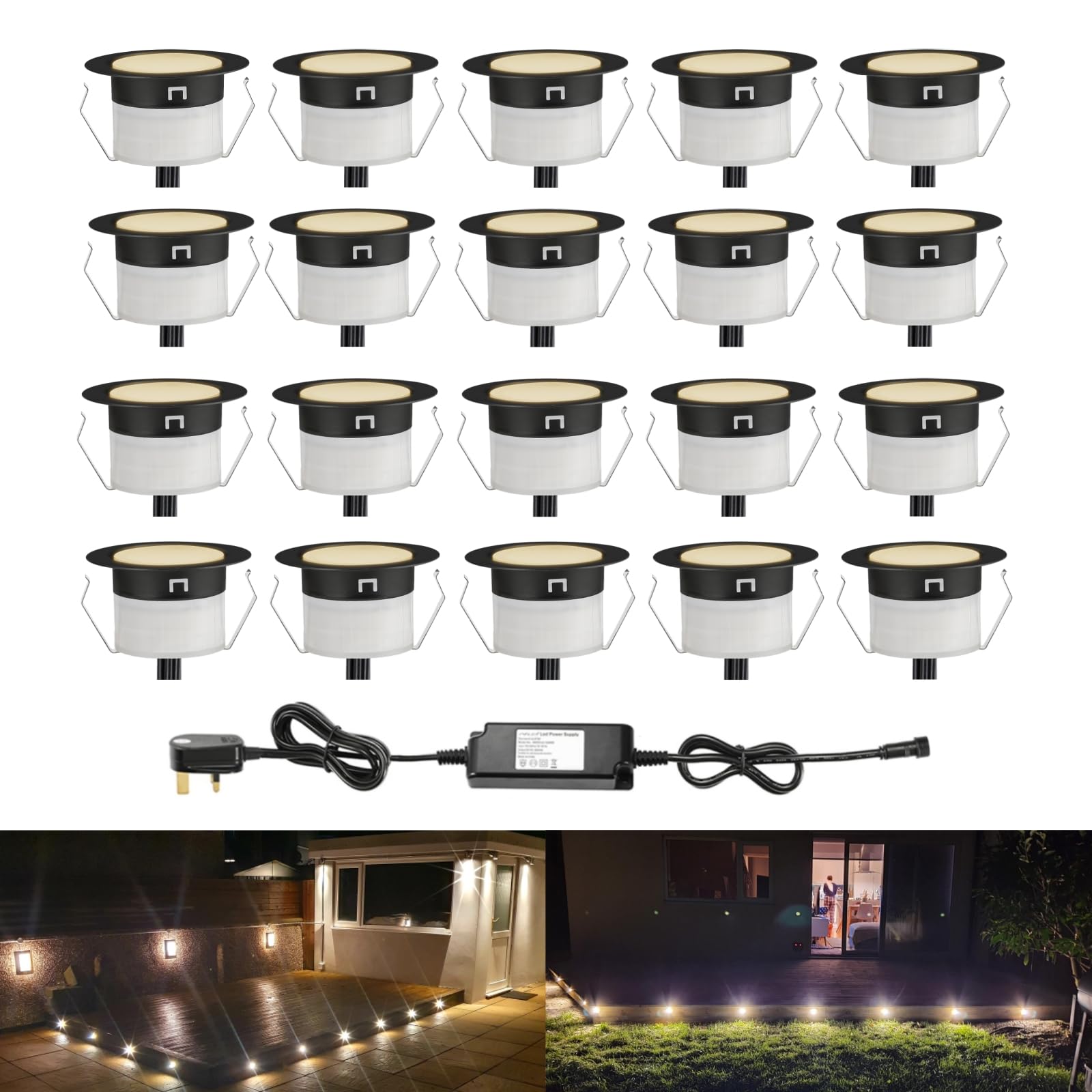 INDARUN Warm White Led Decking Lights Waterproof IP67 Ø45MM 12V 1W - Led Plinth Light Kits for Terrace/Patio/Path/Wall/Garden/Decoration, 20 Packs