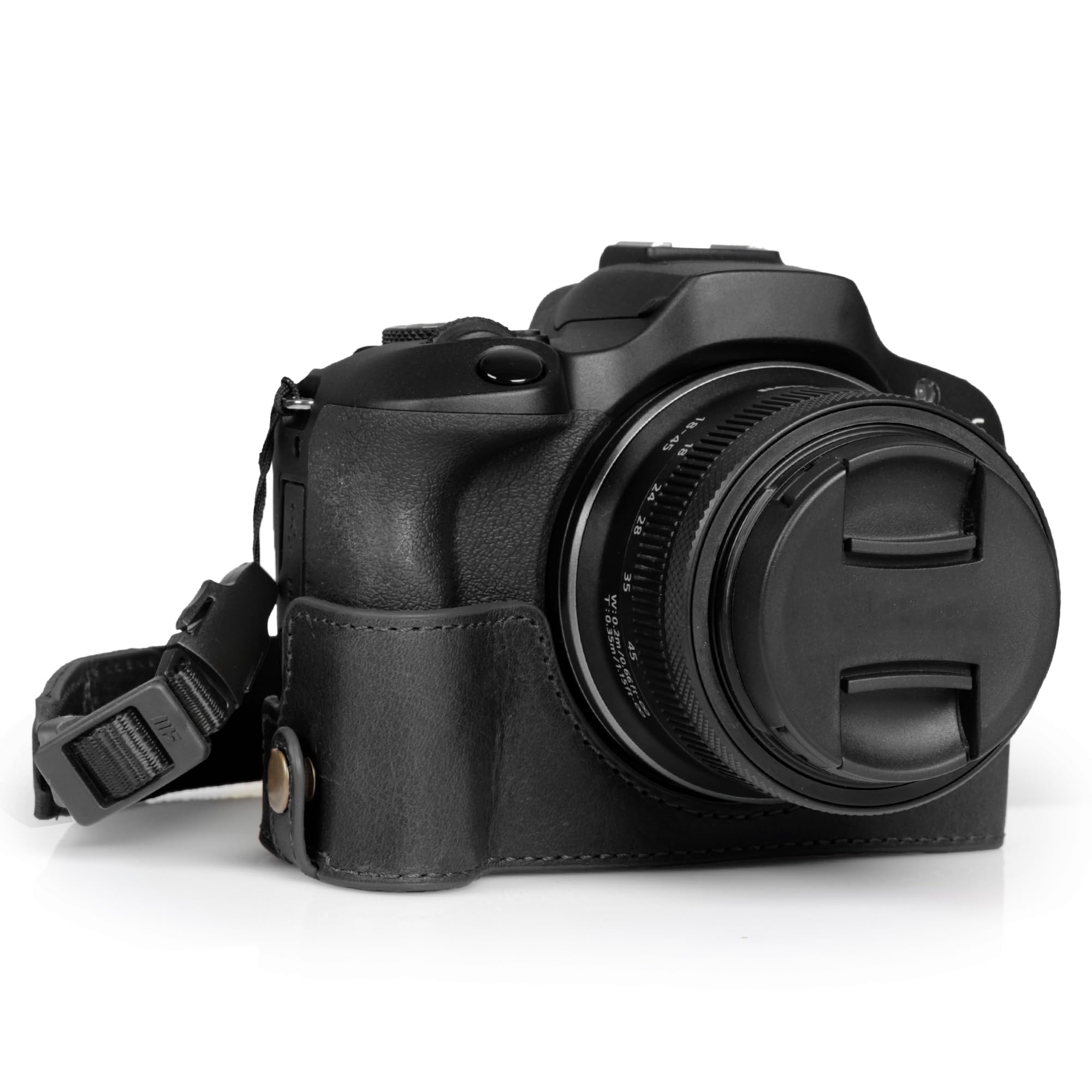MegaGear Ever Ready Genuine Leather Half Camera Case Compatible with Canon EOS R100 (Black)