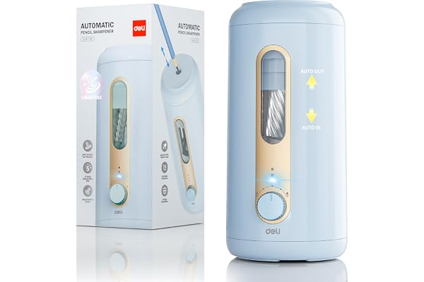 Deli Electric Pencil Sharpener, Fully Automatic Pencil Sharpener, Auto in & Out, Rechargeable Hands-Free Pencil Sharpener for