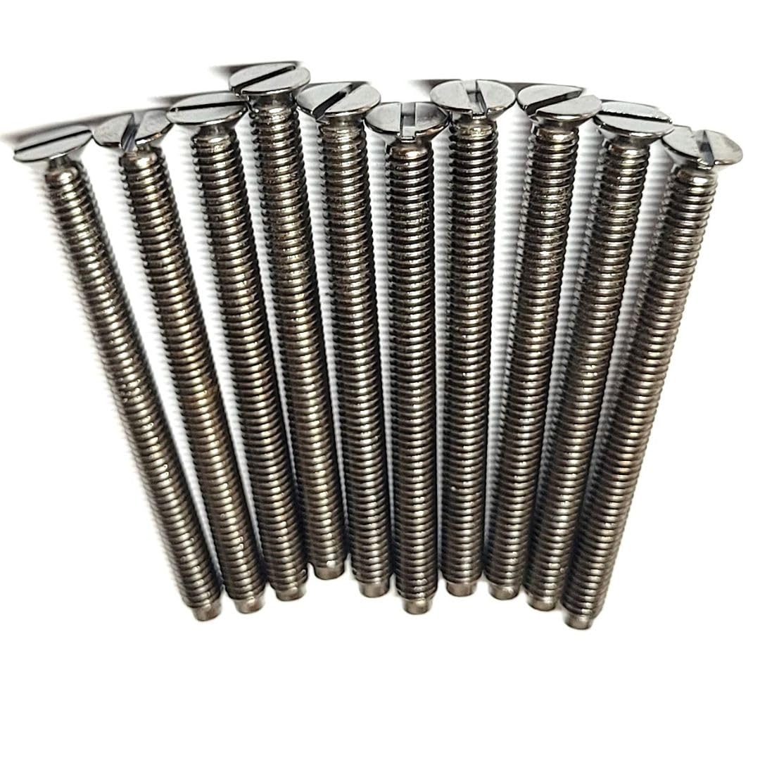 Electrical Long Socket Screws 40mm, 50mm, 75mm Black Nickel, Brass, Chrome M3.5 Screw Flat Raised Slotted Head Threaded Bolt for Switches, Plugs, Sockets, Fixings (20, Chrome, 40mm)