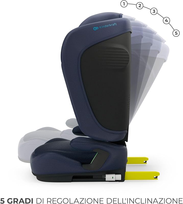 Kinderkraft UNITY 2 i-Size, Seggiolino auto pieghevole 100–150 cm, 3,5 a 12 anni, Poggiatesta regolabile, Con sistema AIR FLOW, Regolazione dello schienale in 5 posizioni, Verde