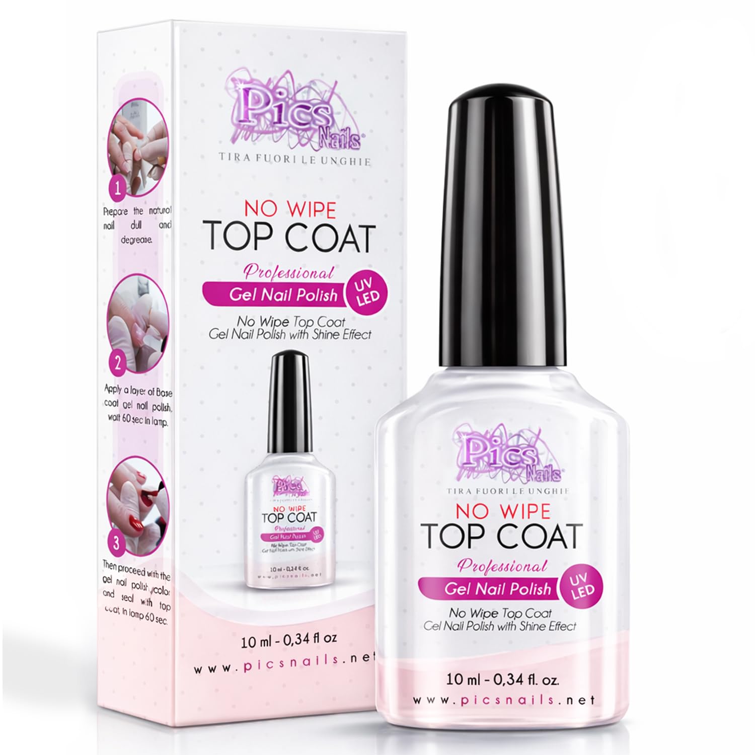 Top Coat Gel Polish No Wipe 10ml Uv/Led - Clear Gel Nail Polish Sealer. Ultimate Nail Shine for All Methods. Achieve Professional Gloss and Durability! (Top Coat UV-LED No Wipe)