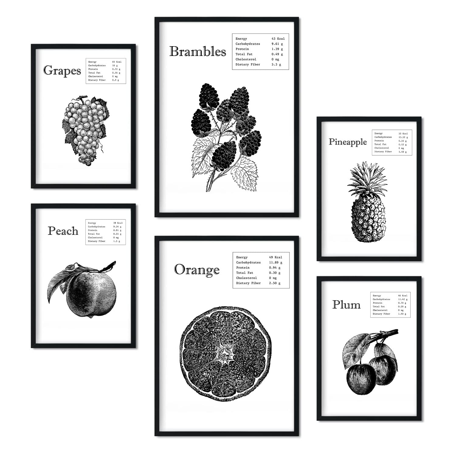 Nacnic Set of 6 posters Fruits. Collection of posters in collage aesthetic for interior decoration. Sizes A3 and A4. Frameless.