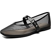 Rihero Mesh Ballet Flats for Women Square Toe Mary Jane Flats Comfortable Casual Ballerina Shoes