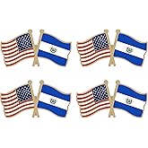 LUSEOAN USA and El Salvador Crossed Double Flag Lapel Pins Small Mini Salvadoran National Friendship Pin Badge, 4PCS