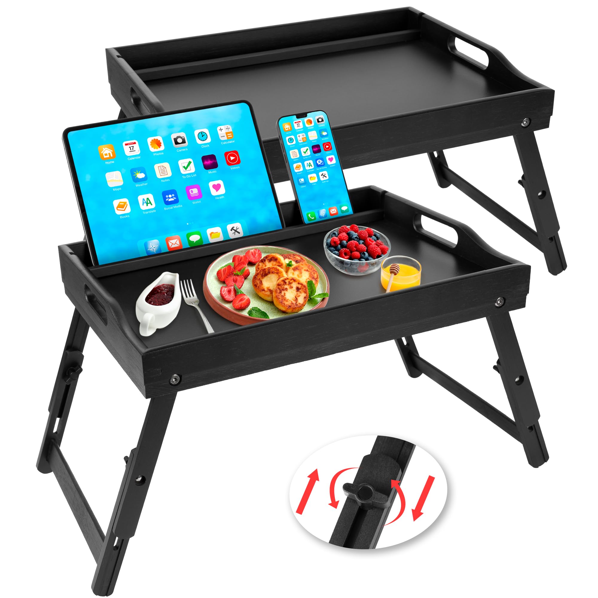 Photo 1 of Greenual 2 Pack Bed Tray Table with Handles Folding Legs, Bamboo Breakfast Food Tray with Media Slot, Use As Platter, Laptop Desk, Snack, TV Tray Kitchen Serving Tray(Black)