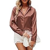 Damipow Satin Silk Button Down Shirts for Women Dress Shirts Long Sleeve Blouses Womens Shirts