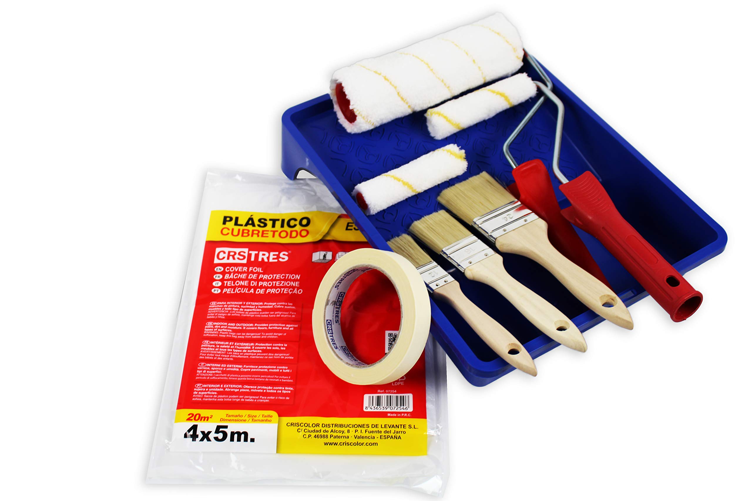 Anti-drip Paint Rollers KIT + Flat Brushes KIT + 17x13ft Drop Sheet + Large Paint Tray + Painter's tape