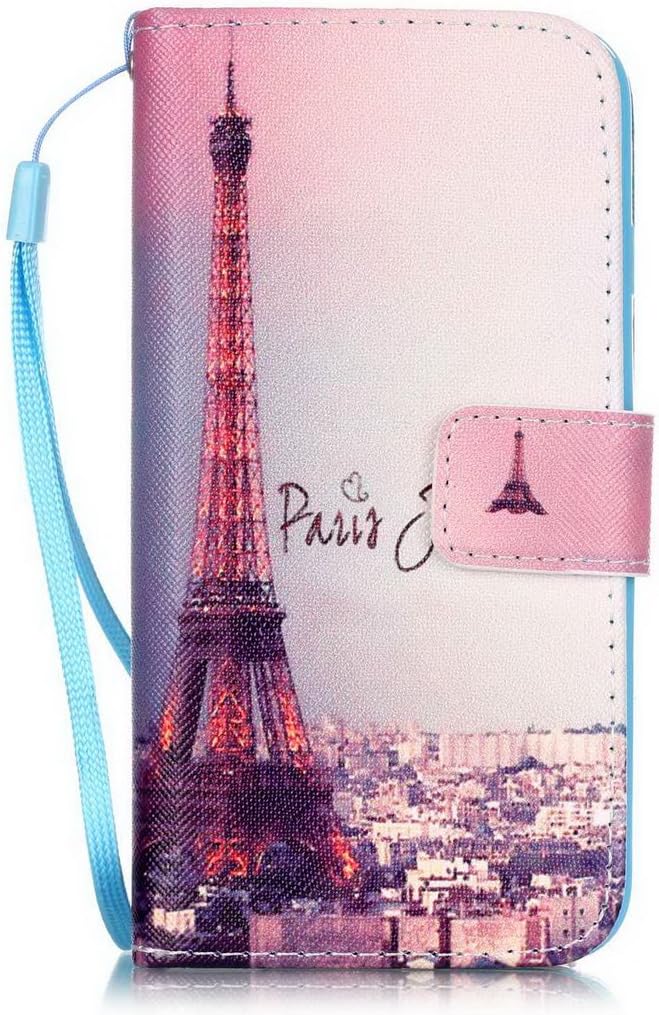 LEDOWP Apple iPhone 7 Leather Wallet Case, Full Body Protection Colorful Eiffel Tower Pattern Design Flip PU Leather Wallet Case Cover with Card Slots for iPhone 7