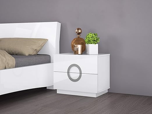 Amazon Com Whiteline Contemporary Modern Eddy High Gloss Night Stand With Stainless Steel Handles Small White Furniture Decor