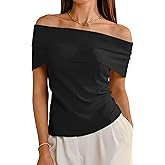 Arach&Cloz Women's Convertible Neckline Off-Shoulder Cowl Neck Slim Fit Tops 2025