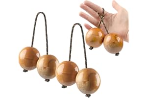 GOGHOST 2-Pack Wooden Kashaka Shaker, Asalato Instrument Rhythmic Ball, Adjustable Length African Shakers, Traditional Aslatuas Double Balls Hand Percussion for Performances
