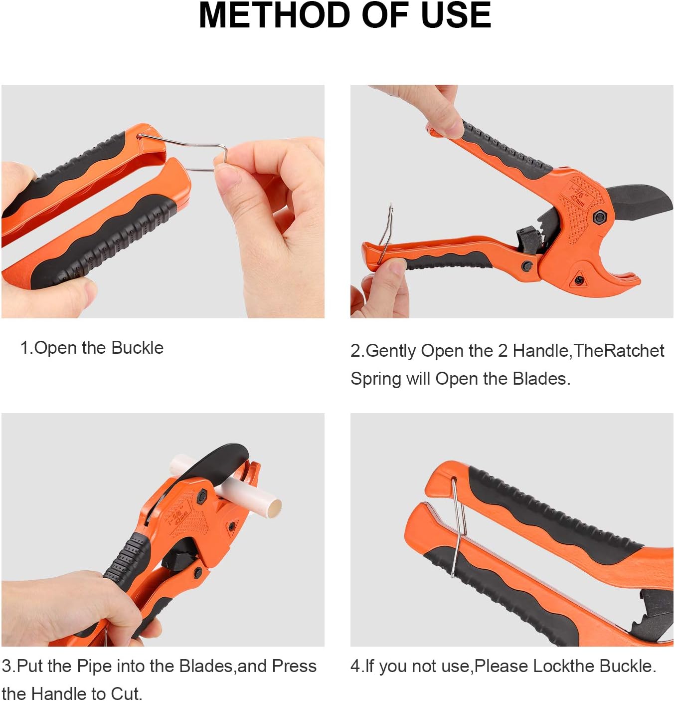 Ratchet Tube Cutter for CPVC PEX PPR Plastic Pipe Fast Pipe Cutting Tool One-Hand PVC Pipe Cutter, with Ratcheting Drive Cuts up to 1-1/4 in. ID - - 