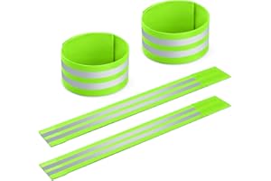 4 Pack Reflective Arm Bands for Running, High Visibility Wrist Straps, Adjustable Reflective Gear with Self-Adhesive Design f